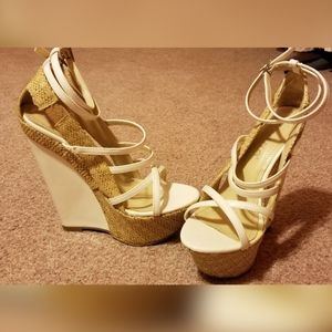 Tall platform strappy wedge